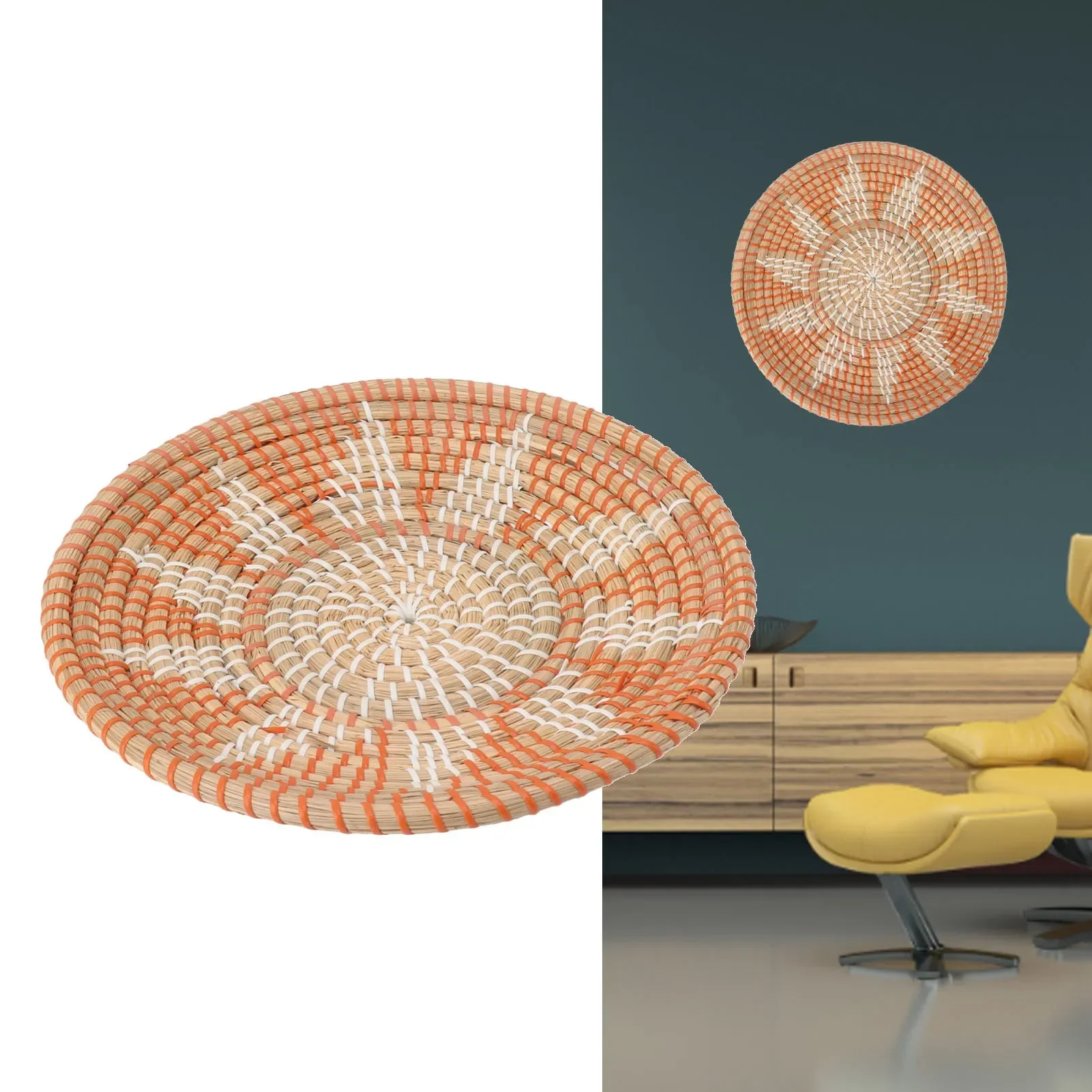 Rattan Plant Basket - Okrągłe ozdoby ścienne z trawy o