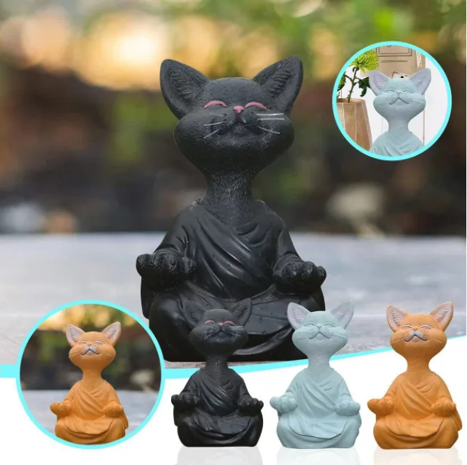 Home Decor Za - Medytacja Rzeźba Kota Dekoracja Ogrodu Żywica